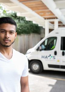 Man standing infront of an ambulance Man standing infront of an ambulance